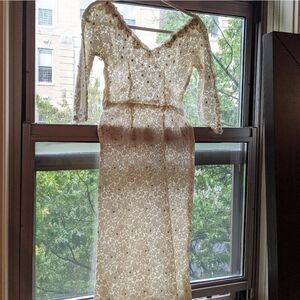 Ivory Vintage beaded lace bridal midi dress